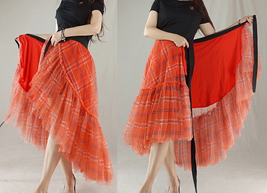 Orange Plaid Wrap Tulle Skirt Outfit Women Custom Plus Size Mermaid Tulle Skirt image 4