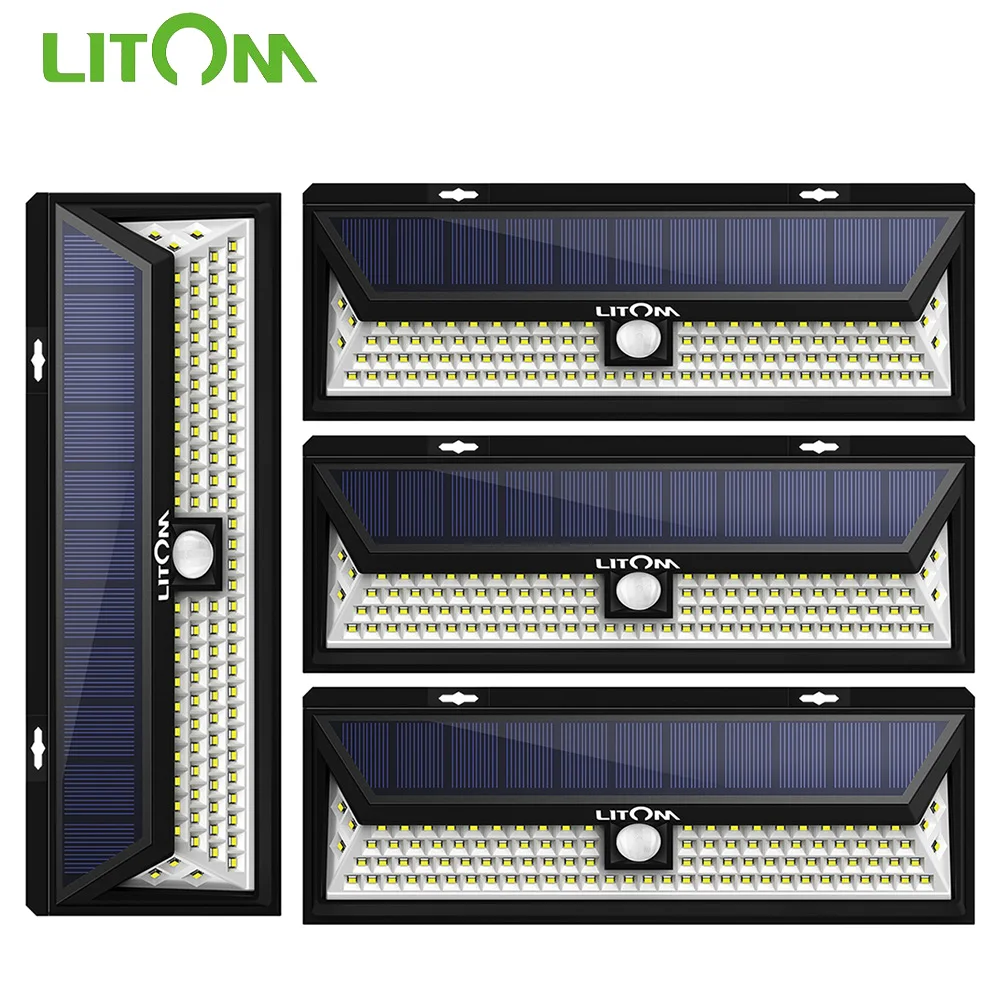 4 Pack LITOM 102 LED Solar Lights Motion Sensor Outdoor Wall Lamp Waterp... - £310.39 GBP