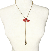 Red Hat Society Necklace 32” Bolo Red Rhinestone Hat Gold Tone Snake Chain - £12.54 GBP