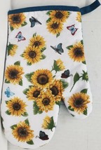 Fabric Printed Kitchen 12&quot; Oven Mitt Sunflowers &amp; Butterflies Blue Back Home - £12.57 GBP