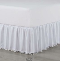 Pom-Pom Bed Skirt White Twin Top Knot Bedding - £14.40 GBP