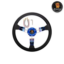 Brand New JDM Universal 350mm 14&#39; Deep Dish Racing Domo Black Steering Wheel Lea - £43.82 GBP