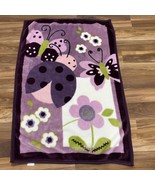 Lambs Ivy Baby Blanket Purple Ladybug Butterfly Flowers Fleece Plush - £25.40 GBP