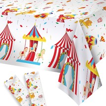 , Circus Tablecloth For Carnival Decorations - Pack Of 2 | Plastic Carnival Tabl - £18.97 GBP