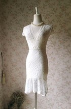 Ivory White Fitted Lace Midi Skirt Women Custom Plus Size Mermaid Lace Skirt image 1