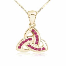 ANGARA Dangling Channel-Set Pink Sapphire Celtic Knot Pendant in 14K Solid Gold - £582.01 GBP