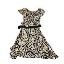 Max Mara Black And White Floral Paisley Dress With Belt Size 44” Full Midi - $140.24