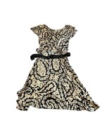 Max Mara Black And White Floral Paisley Dress With Belt Size 44” Full Midi - £109.64 GBP