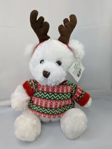 Hobby Lobby White Bear Plush 13 Inch Ugly Sweater Reindeer Stuffed Anima... - $8.95