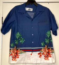 Hilo Hattie&#39;s Hawaii Shirt Size XL Blue White Floral Palm Pattern Cotton Aloha - £20.54 GBP