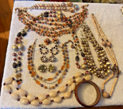 Vintage Brown Orange Tan Bronze Jewelry Estate Mid Century 10 Pieces - $54.91