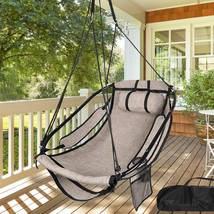 Hanging Chair Outdoor with Side Pouch, Supportive Pillow, Max 330 LBS Capacity,  - £90.16 GBP