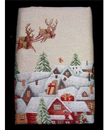 LAURAL HOME Christmas Santa&#39;s Village Tapestry Sleigh Deer Sparkly Table... - $96.02 CAD+