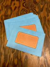 Vintage stationery letter size envelope lot blue with brown patch design - $19.75