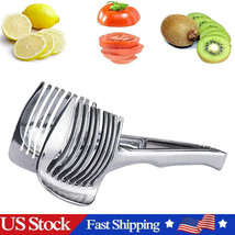 Handheld Tomato Slicer Lemon Cutter, Stainless Steel Cutting Aid Slicing Holder - £12.01 GBP