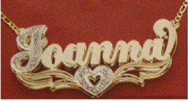 Personalized Gold Overlay Double 3d Name Plate Necklace Free Chain /b4 - £31.89 GBP