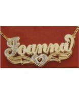 Personalized Gold Overlay Double 3d Name Plate Necklace Free Chain /b4 - £31.26 GBP