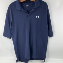 Under Armour Loose Heat Gear Polo Golf Shirt Men&#39;s Medium Navy Short Sleeve - $29.69