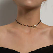 Luxury Black Crystal Glass Bead Chain Choker Necklace For Women Flower Lariat Lo - £2.20 GBP