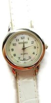 Kessaris Quartz Analog White Leather Band Accutime K1075 New Battery Woman Watch - $39.59