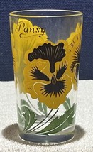 Vtg 1950&#39;s Boscul Peanut Butter Jar 5&quot; Water Glass Yellow Pansy Large Letters - £7.78 GBP