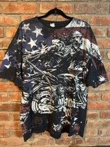 Vintage Y2K Miami Ink All Over Print  T Shirt Men&#39;s 2XL Skeleton Flag USA Faded - £19.25 GBP