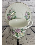 Tea Cup Saucer Fine English Bone China Floral Pink Purpl Roses Allyn Nelson - £11.94 GBP