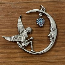 Silver Tone Fairy Crescent Moon Pendant Fantasy Fashion Jewelry - $8.00