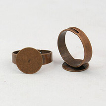 Ring Blanks Antiqued Copper Settings Adjustable Shanks Glue On Pad 4pcs - £2.36 GBP