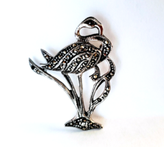 Sterling Silver Marcasite Flamingo with Red Gem eye Brooch Pin  - £15.46 GBP