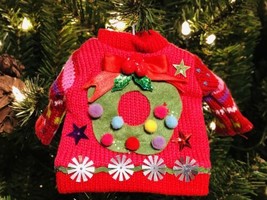 Hobby Lobby Christmas Ornament Knit Ugly Sweater Red Wreath New W/Tags - £10.10 GBP