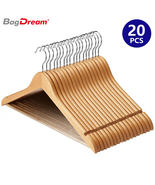 Bagdream Wooden Coat Hangers 20 Pack Natural Wood Suit Hangers Non Slip ... - £43.24 GBP