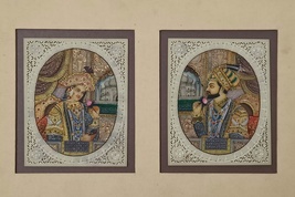 Mughal king and queen portrait miniature painting handmade on Faux Ivory... - £156.50 GBP