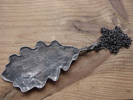 Oak leaf metal pendant metalwork unique retro stained glass  technique retro cha - £28.49 GBP