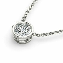 1CT Simulated Diamond Solitaire Bezel Pendant 18&quot;Necklace Sterling Silver - £46.88 GBP