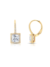 Authentic Crislu Square Cut Halo Leverback Earrings in Gold - $81.08