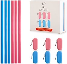 Reusable Straws Set of 6 Silicone Straws No Cleaning Brush Needed Soft Straight  - £20.78 GBP