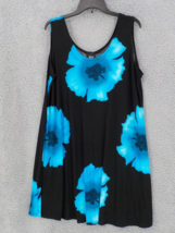 Jostar Slinky Tank Dress 3XL Black W Blue Hibiscus Sleeveless Poly Spandex Knit - $39.99