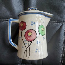 Vintage Japanese Majolica 9&quot; Hand Painted Pitcher w Lid Flower &amp; Pollen - £15.41 GBP