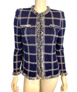 St. John Collection by Marie Gray Navy &amp; White Checked Zip Front Jacket ... - $142.49