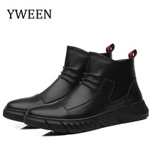 Men Boots High-top Black Leather Shoes British Business Casual Men&#39;s Shoes Autum - £45.74 GBP