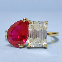 White Emerald Moissanite Pear Red Ruby Engagement Ring, Toi It Moi  3.00... - £172.27 GBP