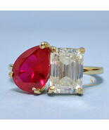 White Emerald Moissanite Pear Red Ruby Engagement Ring, Toi It Moi  3.00... - €190,23 EUR