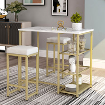 3-piece Modern Pub Set with Faux Marble Countertop and Bar Stools - £198.80 GBP