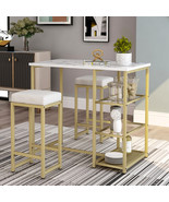 3-piece Modern Pub Set with Faux Marble Countertop and Bar Stools - £196.51 GBP