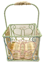 Vintage Wire and Wicker Small Gift Basket Butterfly with Handle 4 x 7&quot; Pastel - $15.62