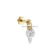 Marquise Drilled Three Diamond Dangle Stud Floating Plume Piercing 925 s... - $89.14 CAD