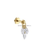 Marquise Drilled Three Diamond Dangle Stud Floating Plume Piercing 925 s... - $65.00