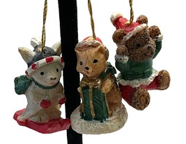 Mini Christmas Tree Ornaments Bear Mouse Squirrel Vintage .75 Inch Tall Lot of 3 - £7.79 GBP