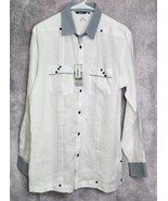 Bohio Linen Guayabera Button Shirt Mens Medium White Gingham Trim Tropic... - $59.99